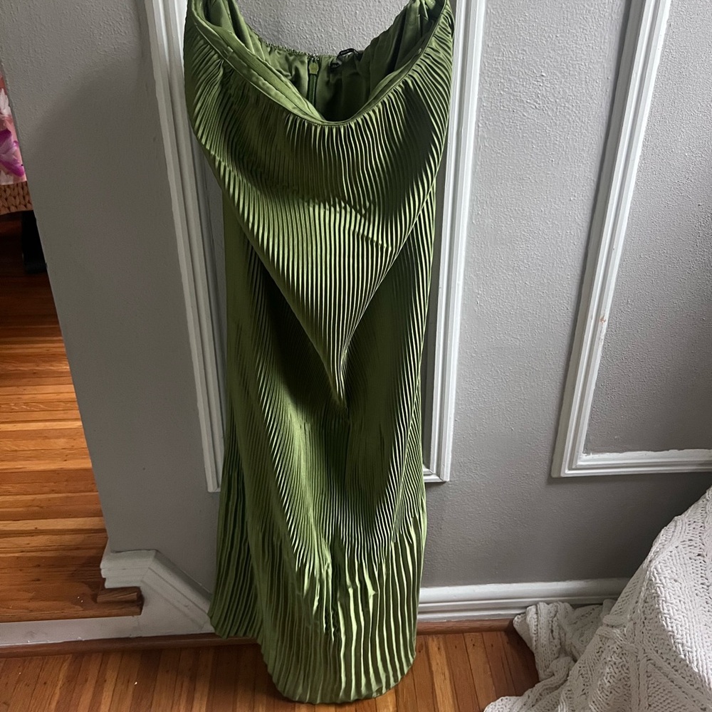 A&F pleated emerald silk dress